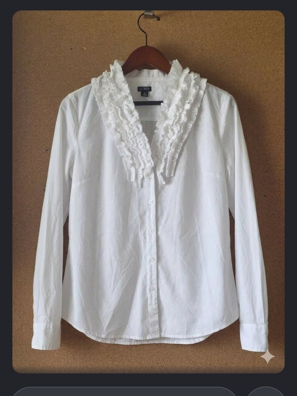 J.Crew Vintage 2010 White Cotton Ruffle V-Neck Blouse Button Down Shirt XL